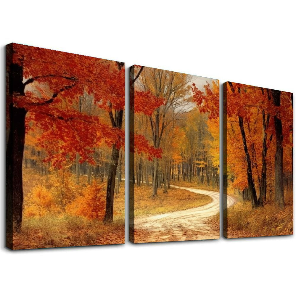 Nawypu Autumn Forest Canvas Wall Art Fall Leaves Maple Trees Mountain ...