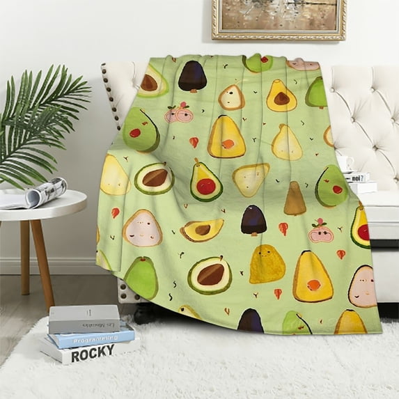 Nawypu Avocado Blanket, Comfy Blanket Throw Gifts for Avocado Lovers, Soft Lightweight Green Yellow Sports Avocado Toast Flannel Blanket, Cute Fuzzy Plush for Kids, Women, Couch, Bedroom,
