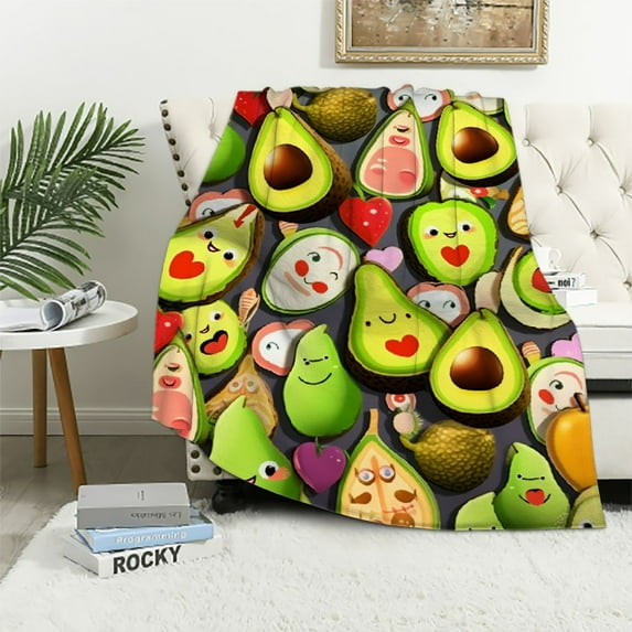 Nawypu Avocado Blanket Gifts,Gifts for Avocado Lovers,Avocado Print Throw Blankets,Avocados Gift for Women,Cartoon Avocado Fruits Food Decor Throw Blanket for Bed Couch