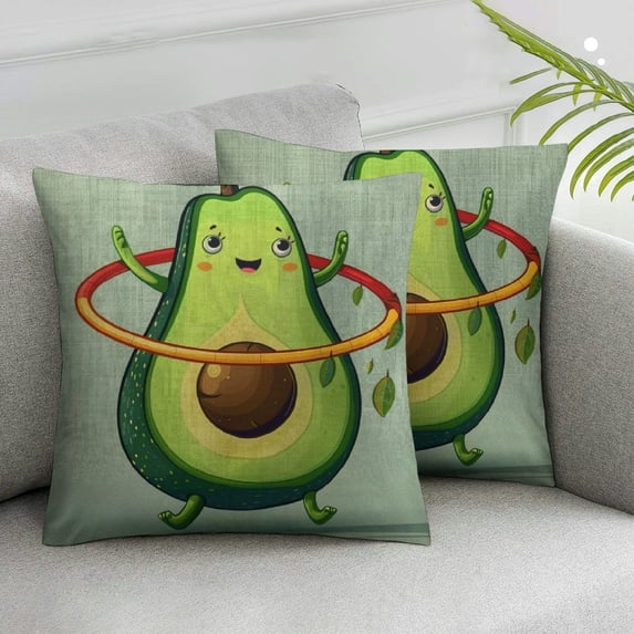 Nawypu Avocado Pillows Cute Fruit Avocado Doing Exercise with Hula Hoop Throw Pillow Cover Decorative Pillow Case Square Cushion Accent Canvas,Set of 2