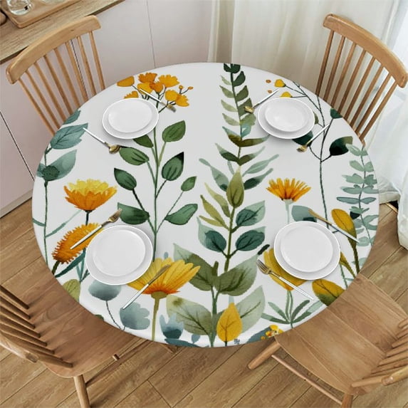 Nawypu B-Spring Leaves for Picnic Dining Kitchen Farmhouse Round Tablecloth White