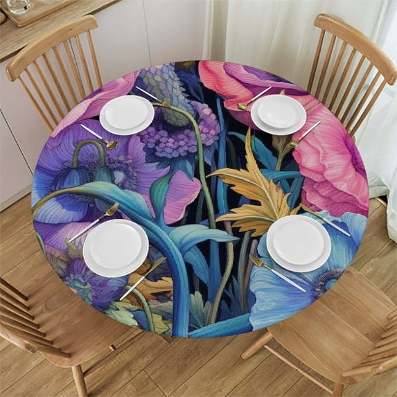 Nawypu B-flower-6 Round Tablecloth Outdoor Fitted 36in, 44in, 48in, 52in, 60in, 70in White