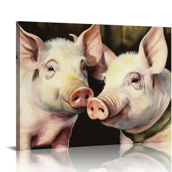Nawypu  Baby Pigs Animal Yellow Watercolor Painting Canvas Wall Art, Multi-Color