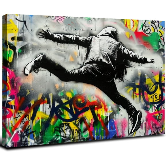 Nawypu Banksy Wall Art Graffiti Abstract Canvas Wall Art Colorful Graffiti Street Wall Art Graffiti Decor for Living Room Bedroom Decor
