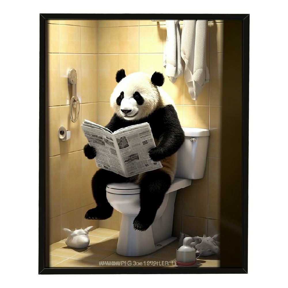 Nawypu Bathroom Canvas Wall Art Funny Panda Dog Raccoon Sitting on ...