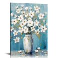 thumbnail image 1 of Nawypu Bathroom Decor Canvas Wall Art Framed Wall Decoration Modern Gallery Wall Decor Print White Flower in Blue Bottle Theme Picture Artwork for Walls Ready to Hang for Kitchen Bedroom Decor, 1 of 4