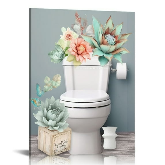 Nawypu Bathroom Decor Wall Art Botanical Plant Succulent Canvas Prints Painting Seat Yourself Bathroom Picture Framed Green Cactus Modern Decorations Toilet Bathroom Restroom 16x20 inch
