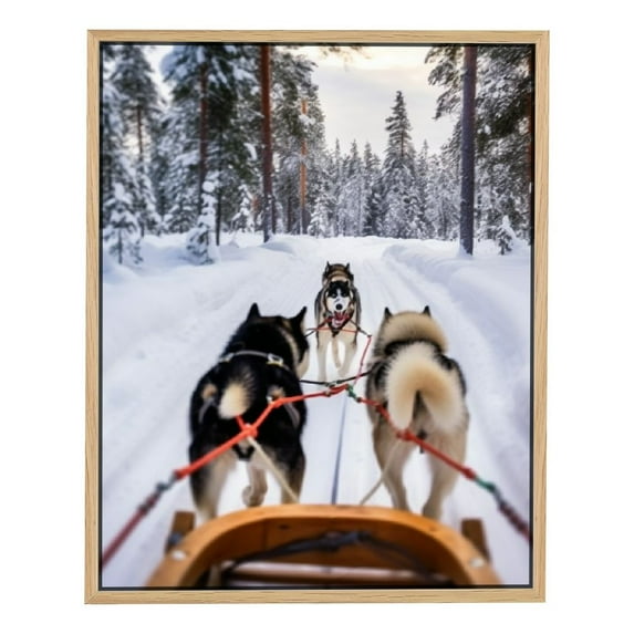 Nawypu Bathroom Wall Art Decor Bathroom Pictures for Wall Artwork Husky dogs sled at Rovaniemi forest reflex Framed Canvas Wall Art for Bedroom Dining Room Farmhouse