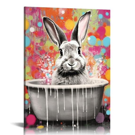 Nawypu Bathroom Wall Art Rustic Farmhouse Wall Decor Funny Animal Poster Pictures for Bathroom Black and White Canvas Prints Cute Rabbit Wall Art Country Vintage Painting