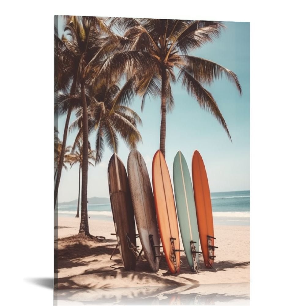 Nawypu Beach Canvas Wall Art Bathroom: Coastal Ocean Picture Surfboard ...
