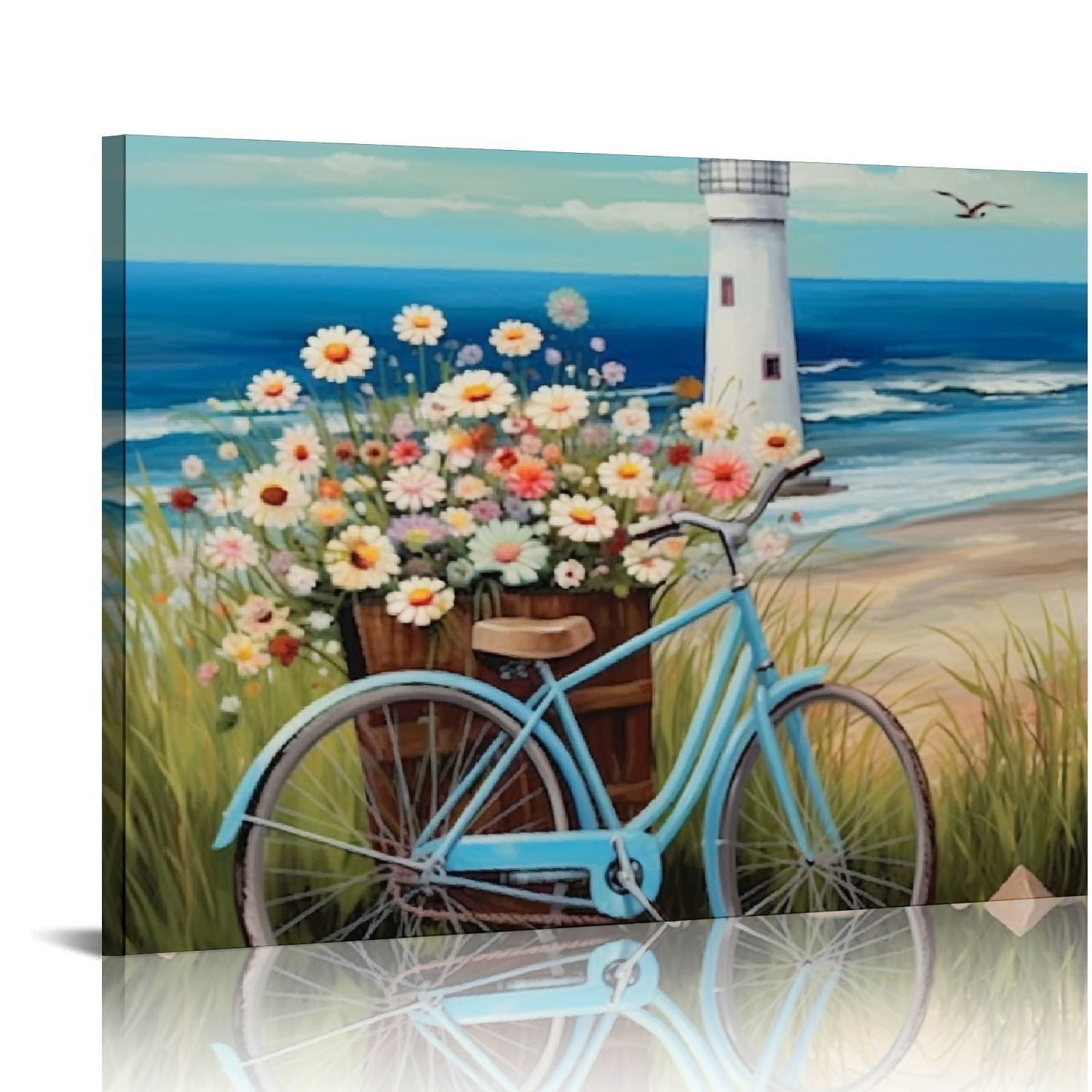 Nawypu Beach Canvas Wall Art Bathroom Ocean Picture Seaside Bike With ...