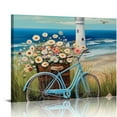 thumbnail image 1 of Nawypu Beach Canvas Wall Art Bathroom Ocean Picture Seaside Bike With Fence Canvas Print Seascape Painting Teal Aqua Blue Calm Coastal Artwork Modern Coastal Theme Home Bedroom Decor Hanging, 1 of 4