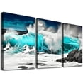 thumbnail image 1 of Nawypu Beach Canvas Wall-Art - Ocean Painting Wall Art - Teal Wall Decor for Living Room Ready to Hang Size 12''x16''X3 Panels, 1 of 4