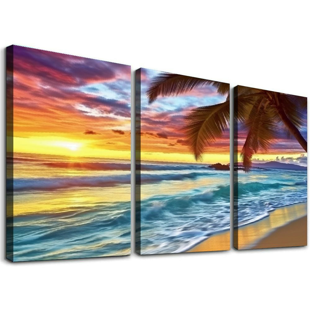 Nawypu Beach Canvas Wall Art Seascape Theme Pictures Home Decor Blue ...