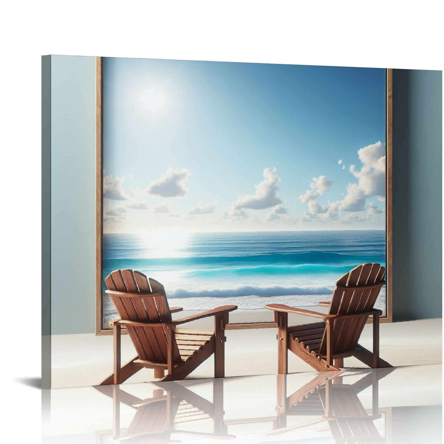 Nawypu Beach Chair Canvas Wall Art Blue Ocean Painting for Living Room Decor
