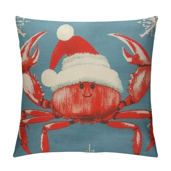 Nawypu Beach Christmas Pillow Cover for Couch Sea Ocean Decor Crab Square Cushion Case Sofa Home Decorations