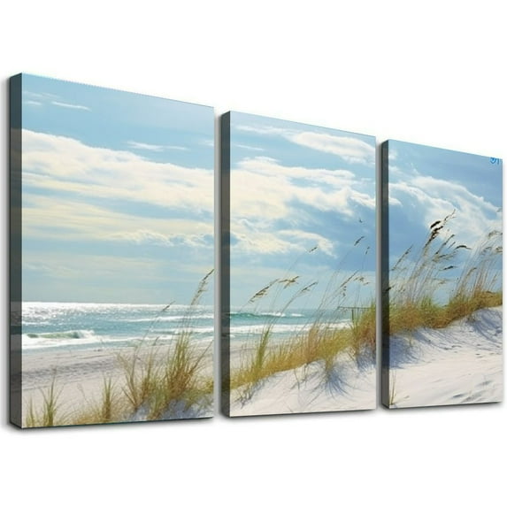 Awypu Beach Decor Ocean Decor Beach Wall Art Pictures for Bedroom Living Room Office Beach Wall Decor Ocean Decorations Framed Wall Art Bathroom Paintings Canvas Wall Art 12''x16''X3 Panels