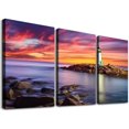 thumbnail image 1 of Awypu Beach Landscape Lighthouse Wall Art Sunrise Coastal Seascape Wall Decor for Living Room Bathroom Nautical Ocean Prints Paintings Nature Scenery Canvas Prints Large Artwork 12''x16''X3 Panels, 1 of 4