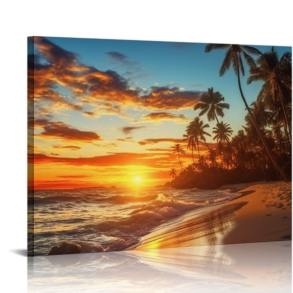 Nawypu Beach Pictures Ocean Canvas Wall Art, Sunset Tropical Wall Art for Living Room Bathroom Wall Decor