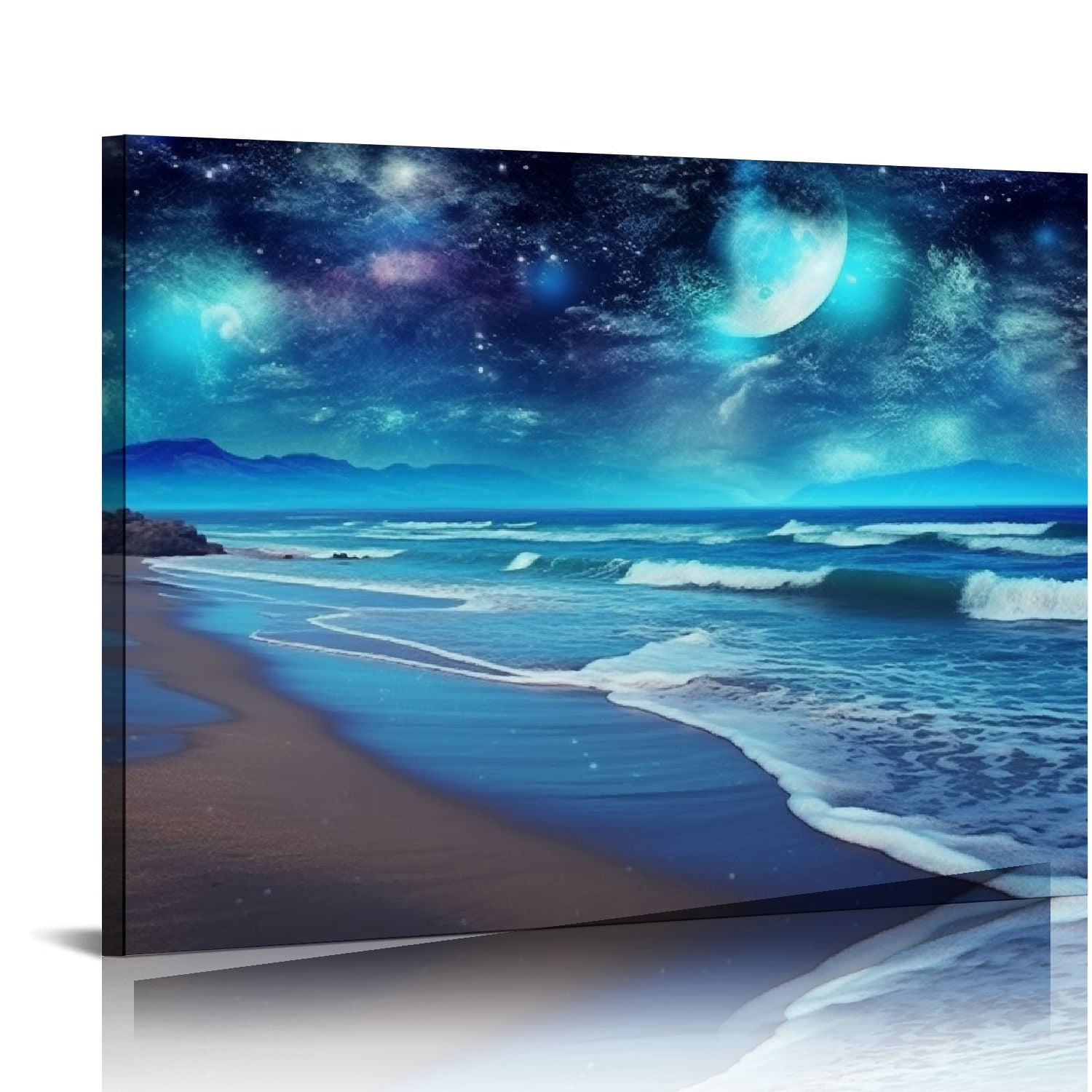Tableau Canvas Vue Panoramique Mer Au Clair De Lune - Décoration Murale Moderne Pour Toute Pièce