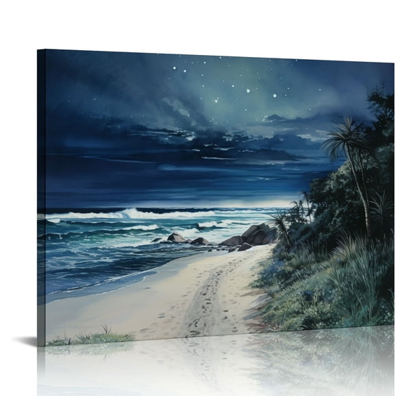 Nawypu Beach Scene Canvas Wall Art Hand Painted Large  Pictures Coastal Style Artwork for Living Room Bedroom Office Decor