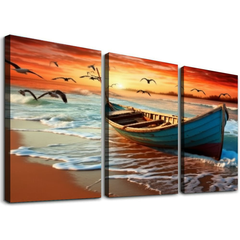 Nawypu Beach Sunset Pictures Canvas Wall Art For Living Room Wall Decor ...