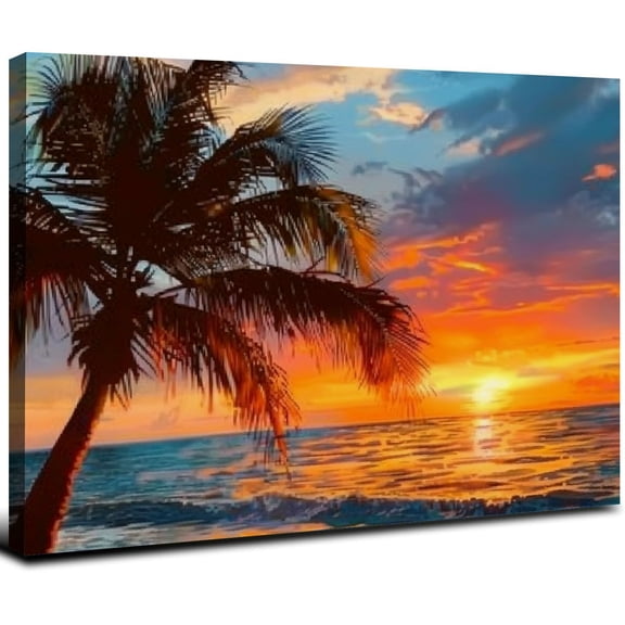 Nawypu Beach Sunset Wall Art Sea Sunset Art Ocean Canvas Prints Wave Canvas Framed Pictures Artwork for Home Decor