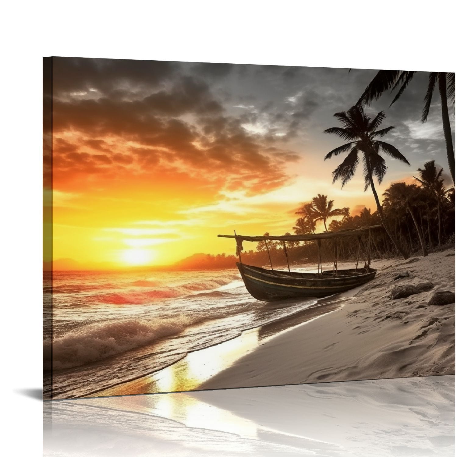 Nawypu Beach Wall Art Canvas Prints Art Black and White Sunset Seascape ...
