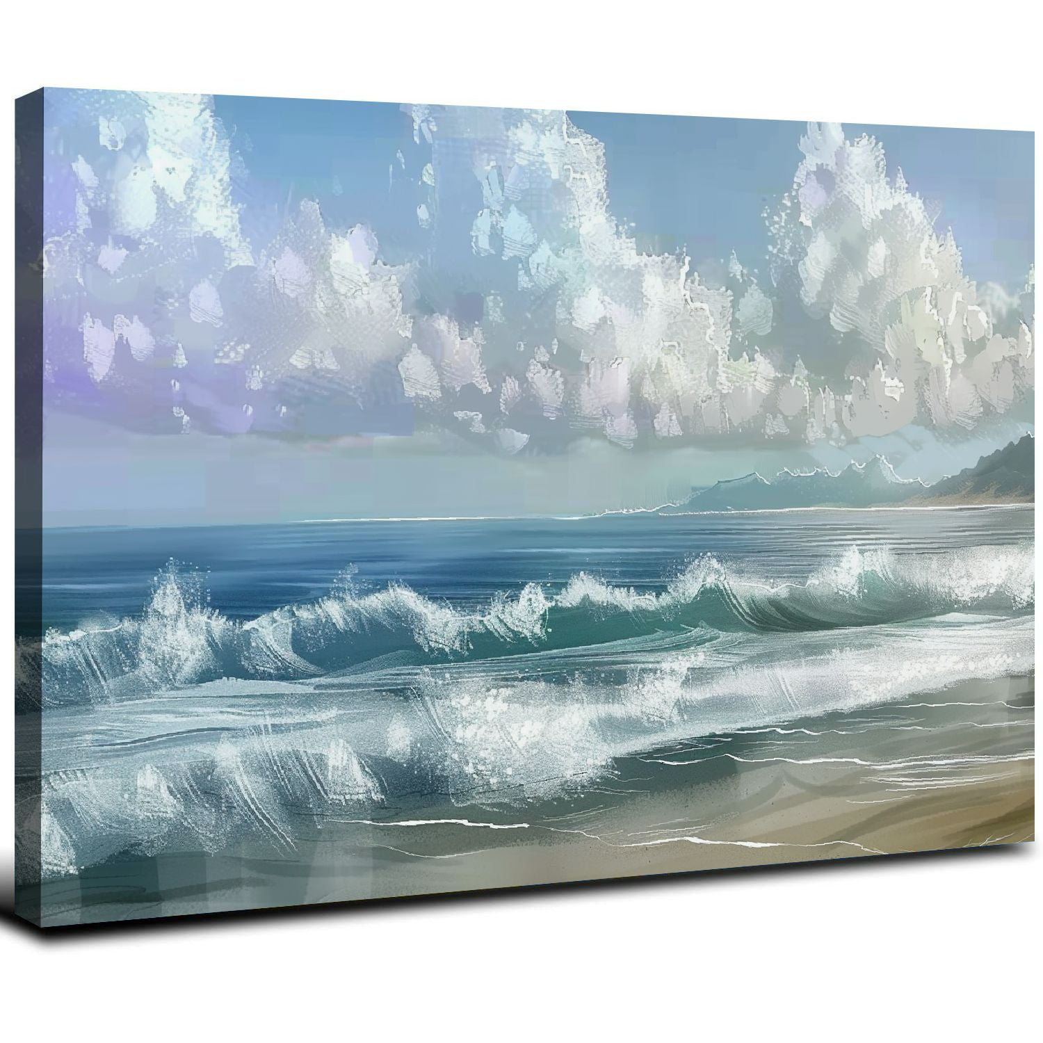 Nawypu Beach Wall Art Decor Ocean Picture for Wall White Wave Blue
