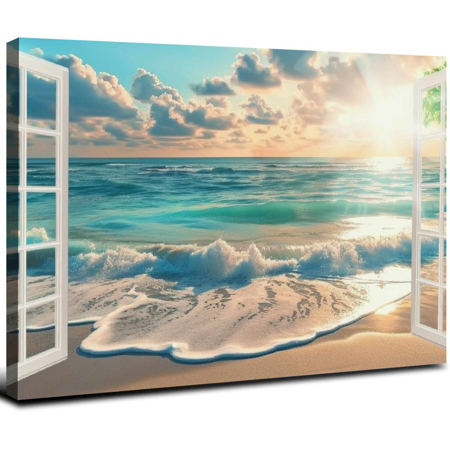 Nawypu Beach Wall Art Pictures for Wall - Window Frame Style Ocean Wave ...