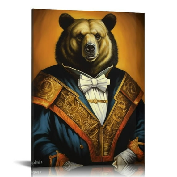 Nawypu Bear Wall Art Decor Canvas Print Picture Black Bear in A Suit Artwork for Bedroom Kitchen Office Home Wall Decor Framed Ready to Hang