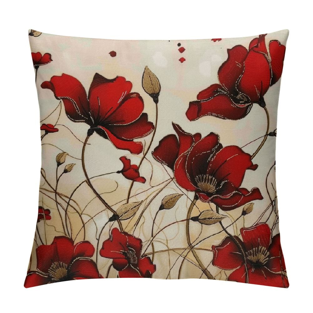 Nawypu Beautiful Flower Poppy Pillow Case,Red Flower Cushion Cover
