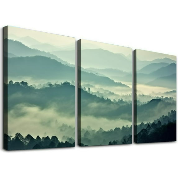 Nawypu Beautiful Foggy Hills in Sri Lanka-Beach Canvas Wall Art, 12''x16''X3 Panels