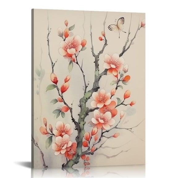 Nawypu Beautiful Pink Peach Blossom Beautiful Flower Canvas Wall Art Contemporary Simple Life Canvas Painting Pictures for Home Bedroom Decor for Living Room Bathroom Decor