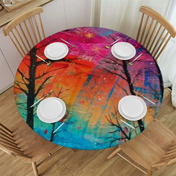 Nawypu Beautiful Starry Sky Round Fitted Tablecloth, Waterproof Round Table Cloth with Elastic Edged Washable Table Cover for Indoor Outdoor Tables