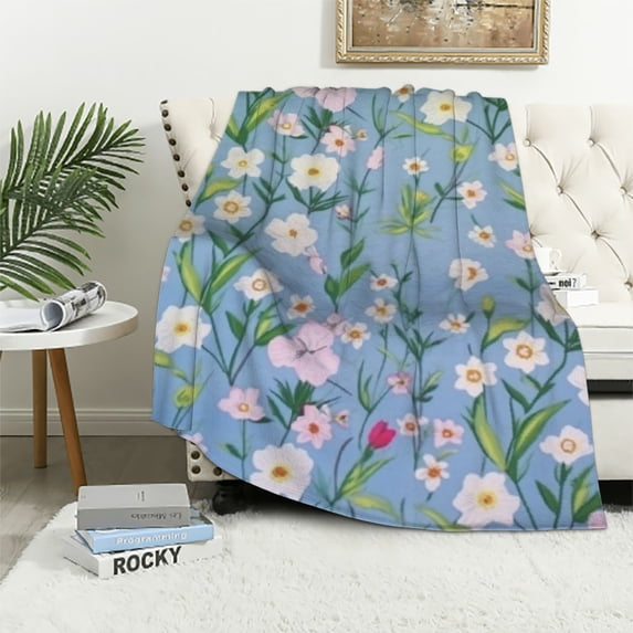 Nawypu Bed Blankets, Vintage Flowers Pattern Throw Blankets, Spring Super Soft DIY Blanket fit Girls Women Gifts Farmhouse Bedding