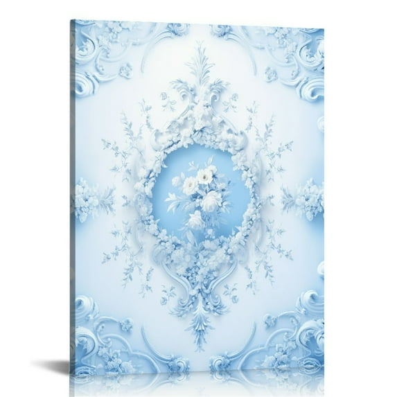Nawypu Bedroom Decor Canvas Wall Art Flower Pattern Prints Bathroom Abstract Pictures Modern Navy Framed Wall Decor Artwork for Walls Hang for Bedroom Wall Decoration