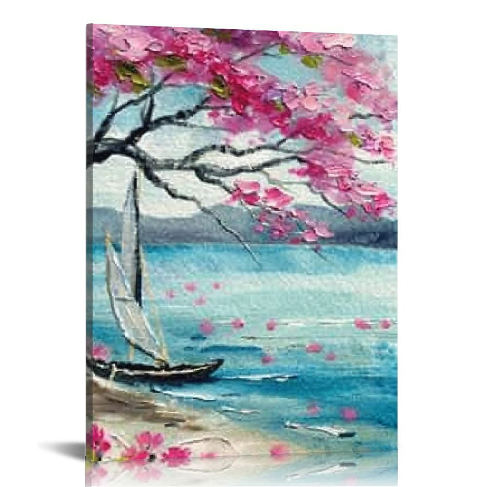 Framed Pink Canvas Art - 40cm x 40cm with Sea Wood Finish