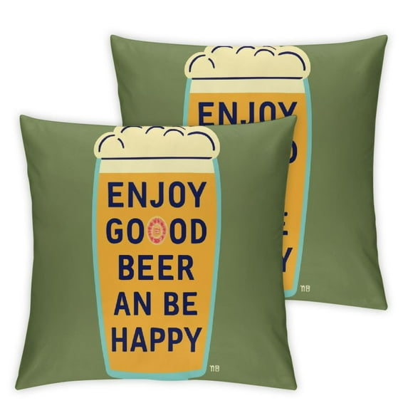 Nawypu Beer Pillows Word Enjoy Good Beer and Be Happy Bubble Throw Pillow Cover Decorative Pillow Case Square Cushion Accent Canvas Home Black Yellow 2pc