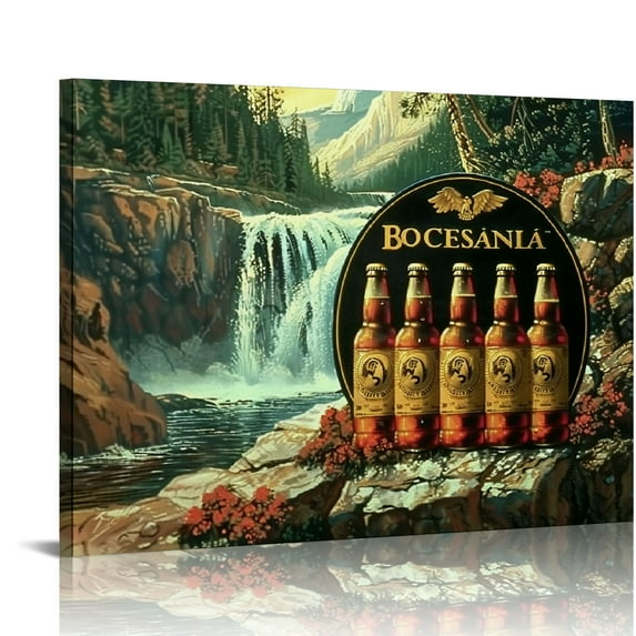 TIAOTIAOHOU in Mountain River- Bar Wall Art Decor, Golden Beer-Original Vintage Sign Print, Perfect For Retro House Decor, Man Cave Decor, Bar Decor, or Garage Decor