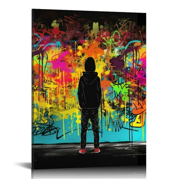 TIAOTIAOHOU Canvas Prints Banksy Graffiti Wall Art Paintings Pop Art Colorful Posters Stretched Pictures for Living Room Modern Home Decor Framed Ready to Hang