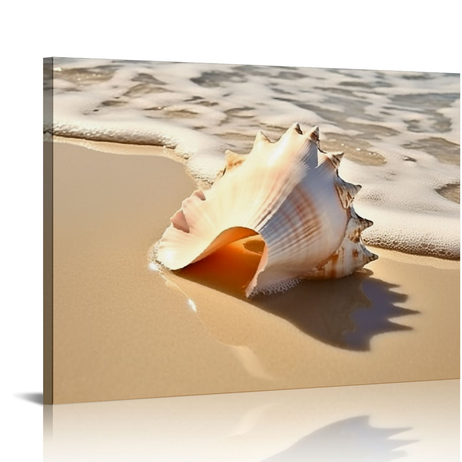 Nawypu Beige Beach Starfish Shells Reeds Wall Art, Beach Sea View Wall ...