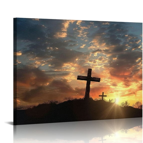 Nawypu Best Famous Nature Canvas Art Wall Art Home Decor Panoramic or Multiple Panel Canvas Art Gallery Wrapped, Three Crosses Christian Easter