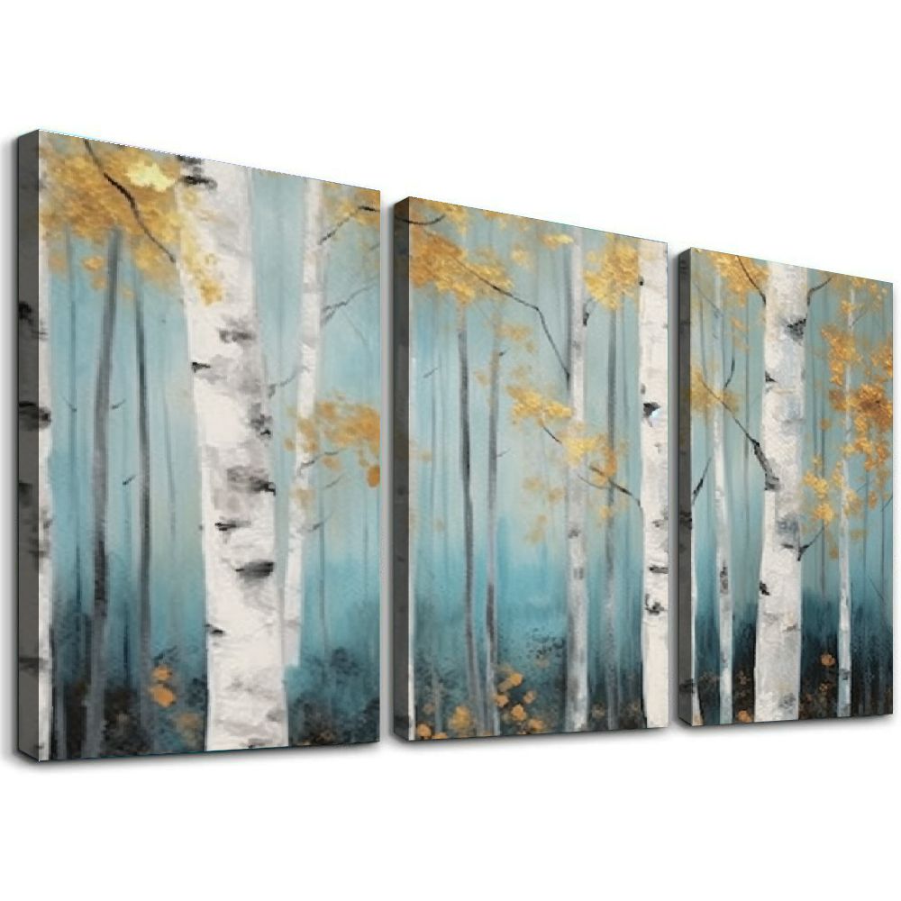Nawypu Birch Tree Canvas Wall Art with Textured Modern Forest Paintings ...