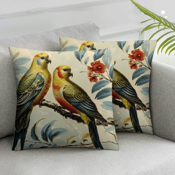 Jiayy Bird Throw Pillow Cover Parrot Leaf Animal Nature Cute Yellow Decor Square Big Pattern Seasonal Washable Small Couch Outdoor Bed Sofa Oversized Pillow Covers 2 pcs