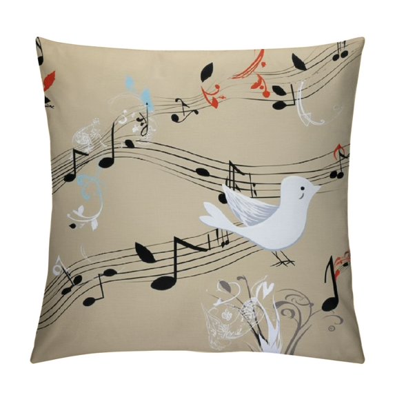 Nawypu Birds Throw Pillow Cushion Cover, 2 Birds on a Branch Singing Love Songs Friend Valentine Couple Hope Living, Decorative Square Accent Pillow Case,Black Tan