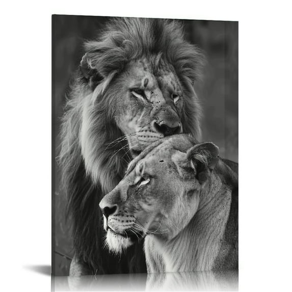 Nawypu Black And White Lion Couple Canvas Painting Modern Abstract Wall Art Animal Posters and Prints Wall Decor Wall Artwork Home Decor Office Kitchen Wall Decoration for Home Classroom Office