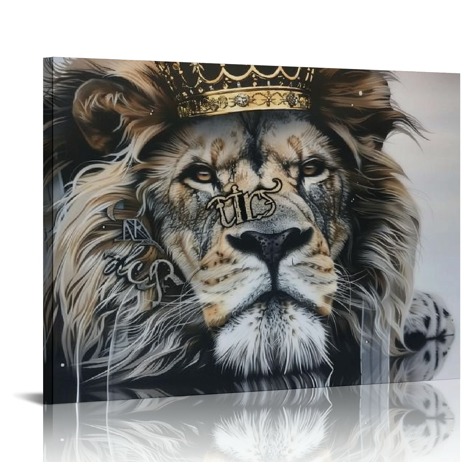 Nawypu Black And White Lion with Crown Canvas Wall Art Abstract， King ...