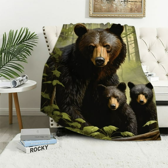 Nawypu Black Bear Blanket Forest Wildlife Animal Rustic Family Super Soft Bedding Throw Blanket Flannel Blankets Couch Sofa Warm Lightweight for Boys Girls