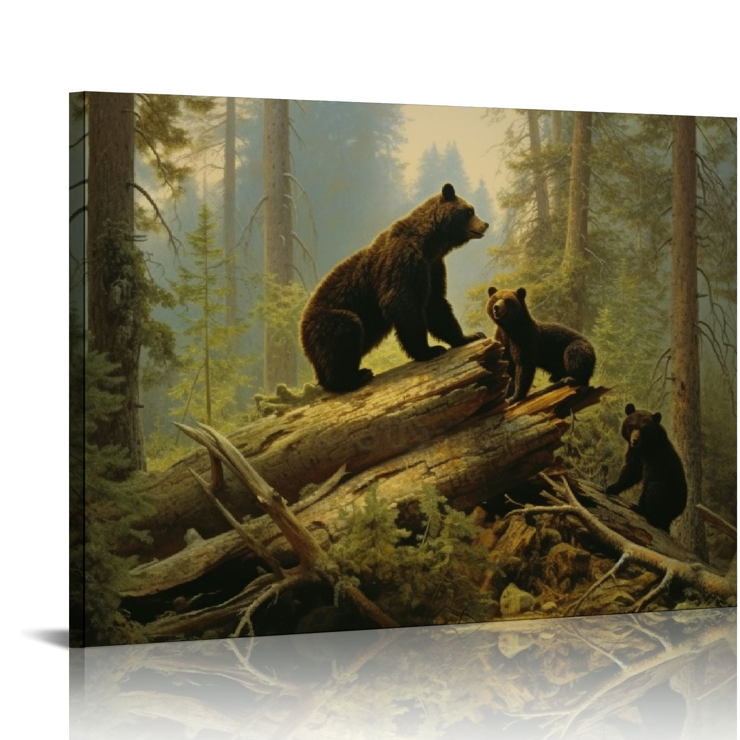 Nawypu Black Bears in Forest Painting Canvas Wall Art Decor, Ivan